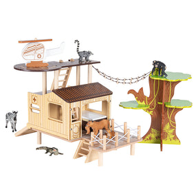 L'hôpital de la brousse Papo en bois, Collection Animaux sauvages, décor pour figurines, idéal pour enfants