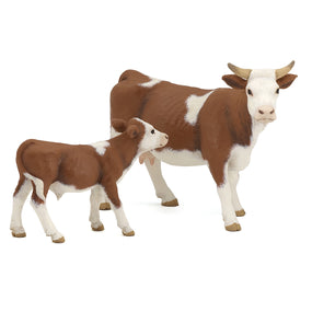 Figurine Veau simmental Papo en PVC, Collection Vie à la ferme, jouet éducatif idéal pour enfants et collectionneurs